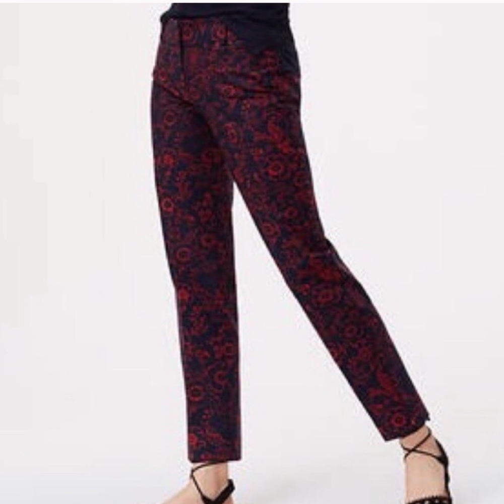 LOFT Blue & Red Romantic Floral Straight Leg Marisa The Riviera Pants